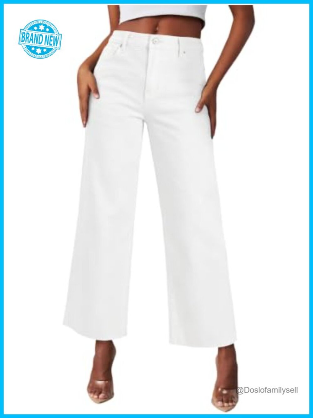 High Waisted Wide Leg Cropped Ripped Stretchy Denim Jeans with Pockets